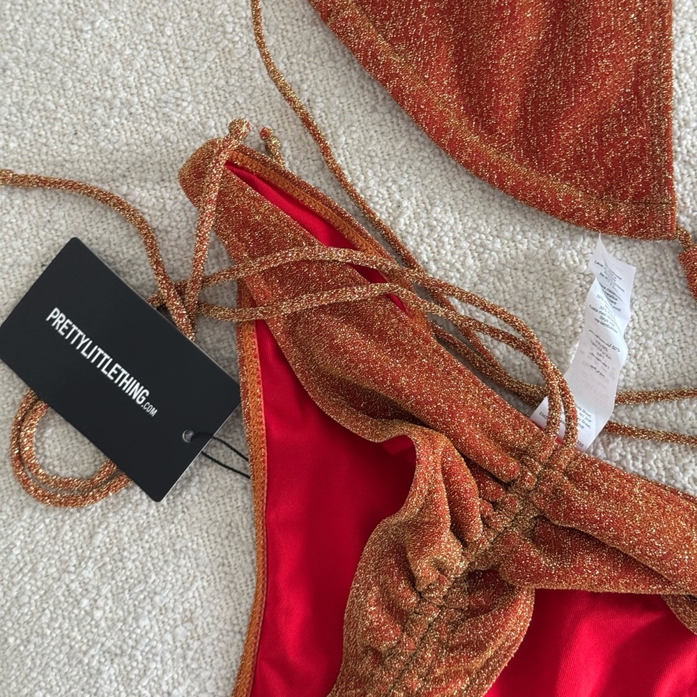 PrettyLittleThing Glittering Orange Bikini